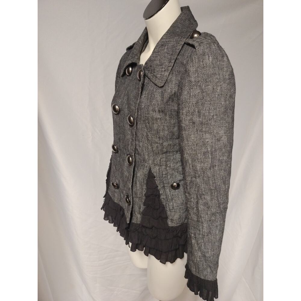 Double Breasted Linen & Cotton Ruffled Jacket, Size S - Picture 4 of 11